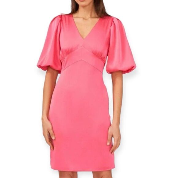 HALOGEN Puff Sleeve Satin Mini Dress in Pink Size Small - Picture 1 of 15